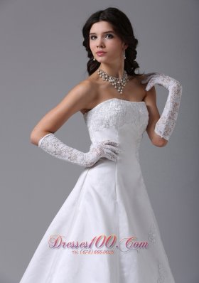 Strapless Lace A Line Wedding Dress With Gloves