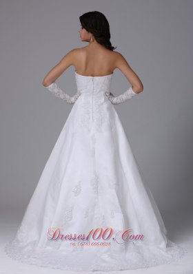 Strapless Lace A Line Wedding Dress With Gloves