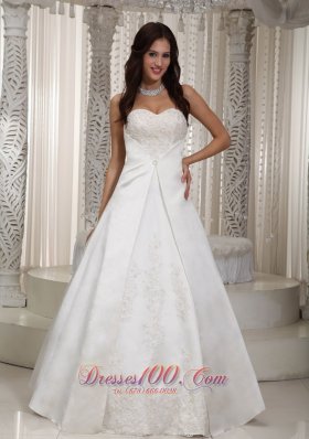 A Line Sweetheart Lace Satin Wedding Dress