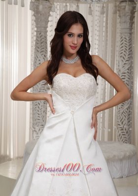 A Line Sweetheart Lace Satin Wedding Dress