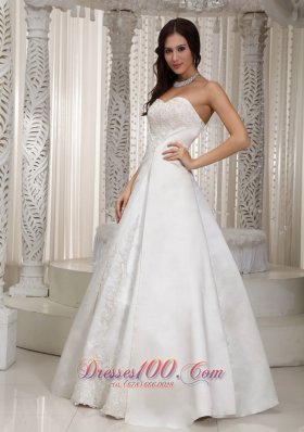 A Line Sweetheart Lace Satin Wedding Dress