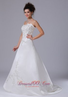 Strapless Satin Embroidery Sweep Wedding Dress For Spring