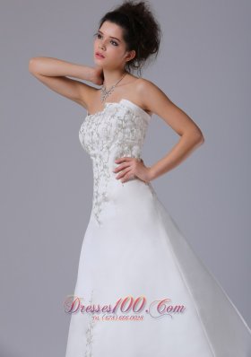 Strapless Satin Embroidery Sweep Wedding Dress For Spring