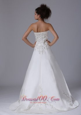 Strapless Satin Embroidery Sweep Wedding Dress For Spring