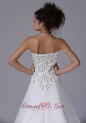 Strapless Satin Embroidery Sweep Wedding Dress For Spring