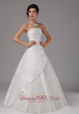 Ruched Floor Length Organza Strapless Wedding Dress