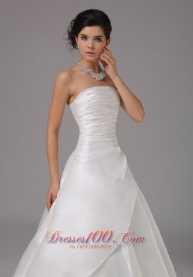 Ruched Floor Length Organza Strapless Wedding Dress