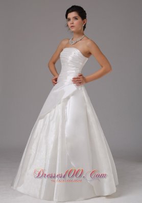 Ruched Floor Length Organza Strapless Wedding Dress