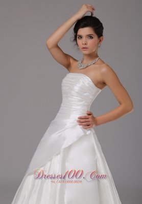 Ruched Floor Length Organza Strapless Wedding Dress