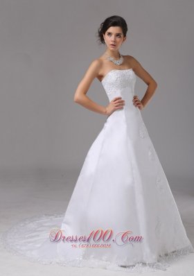 Lace Brush Train Strapless Wedding Gowns For Spring