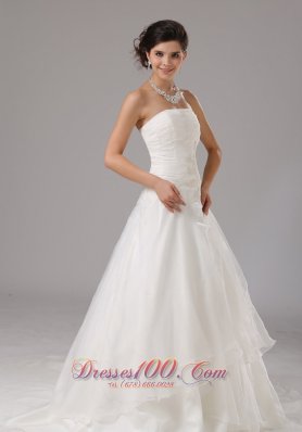 Ruched Organza Appliques Wedding Dress A Line