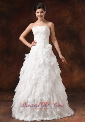 Custom Made Ruffles Lace Wedding Dress Embroidery