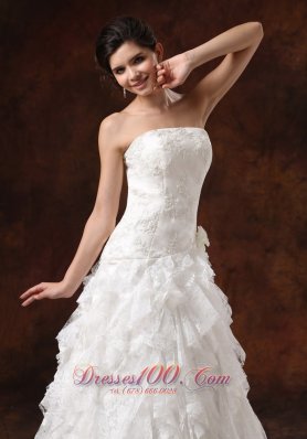 Custom Made Ruffles Lace Wedding Dress Embroidery