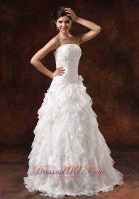 Custom Made Ruffles Lace Wedding Dress Embroidery