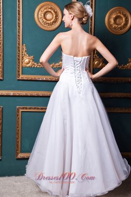 A Line Strapless Lace Wedding Dress Floor Length