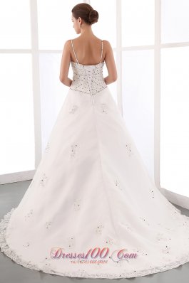 Spaghetti Straps Court Train Beaded Wedding Dress