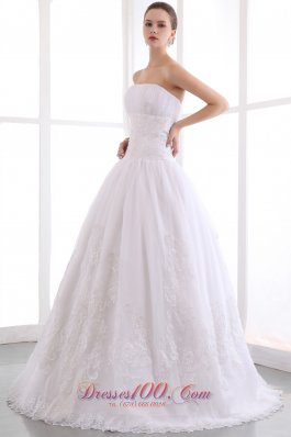 Lace Strapless A Line Bridal Wedding Gown Dress