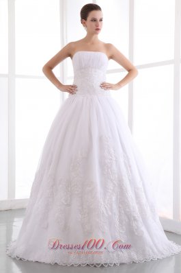 Lace Strapless A Line Bridal Wedding Gown Dress