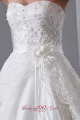 Hand Made Flowers Cathedral Train Bridal Wedding Dress