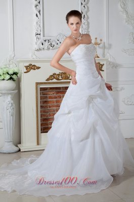 Appliques Organza Brush Train Wedding Dress