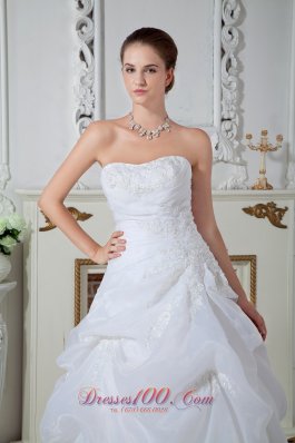 Appliques Organza Brush Train Wedding Dress