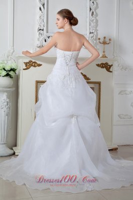 Appliques Organza Brush Train Wedding Dress