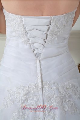 Appliques Organza Brush Train Wedding Dress