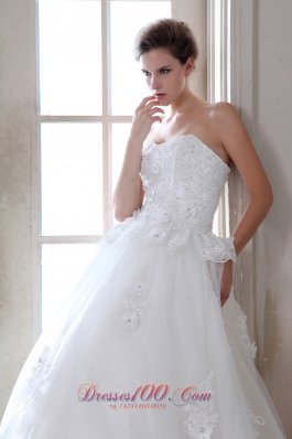 Appliques Tulle Sweetheart Brush Wedding Dress Beaded