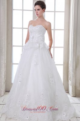 Appliques Tulle Sweetheart Brush Wedding Dress Beaded