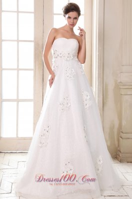 Sweetheart Beaded Appliques Brush Wedding Dress