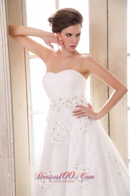 Sweetheart Beaded Appliques Brush Wedding Dress