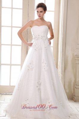 Sweetheart Beaded Appliques Brush Wedding Dress