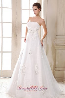 Sweetheart Beaded Appliques Brush Wedding Dress