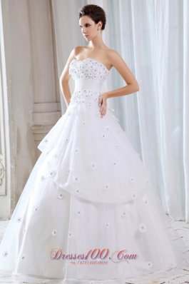 Appliques Strapless Tulle A Line Wedding Dress