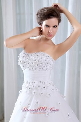 Appliques Strapless Tulle A Line Wedding Dress