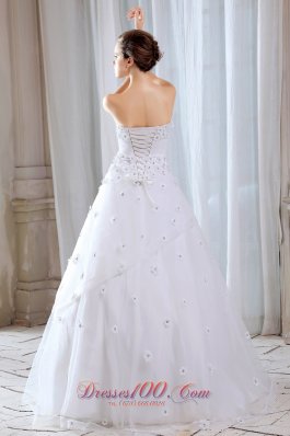 Appliques Strapless Tulle A Line Wedding Dress