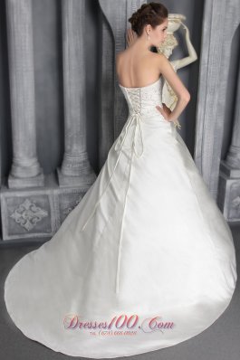 Lace Court Train Beading Strapless Wedding Dress