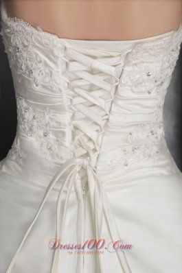 Lace Court Train Beading Strapless Wedding Dress