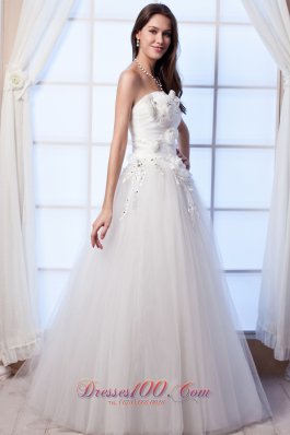 Beaded Hand Made Flowers Tulle Bridal Wedding Gown