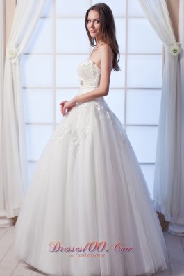 Tulle Beading Bow Strapless Wedding Gown Dress