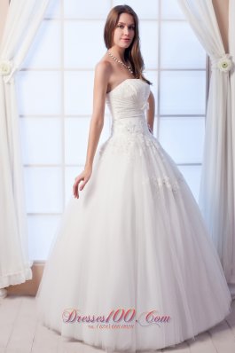 Tulle Beading Bow Strapless Wedding Gown Dress