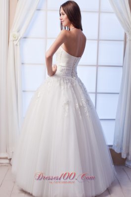 Tulle Beading Bow Strapless Wedding Gown Dress