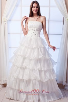 Layers Strapless Beading Organza Wedding Dress