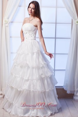 Layers Strapless Beading Organza Wedding Dress