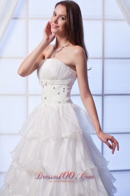 Layers Strapless Beading Organza Wedding Dress