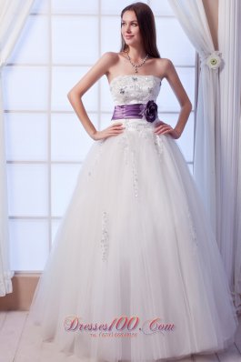 Hand Made Flowers Beaded Tulle Wedding Dress Colored