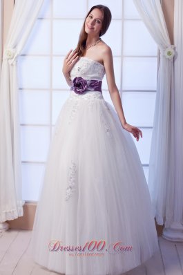 Hand Made Flowers Beaded Tulle Wedding Dress Colored