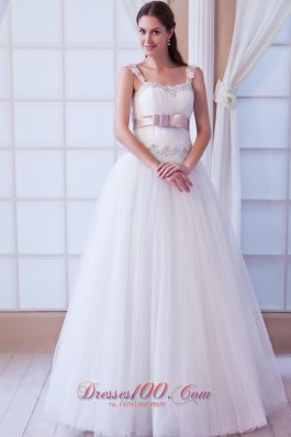 Beading Tulle Belt Colored Wedding Dress With Straps