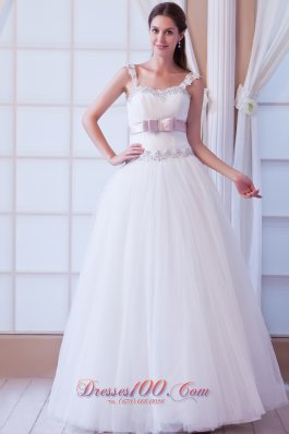 Beading Tulle Belt Colored Wedding Dress With Straps