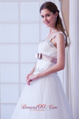 Beading Tulle Belt Colored Wedding Dress With Straps